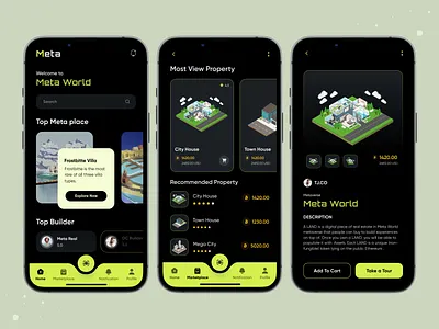 Meta - Real Estate App I Ofspace 3d app design futuristic ios ios app land meta metaverse mobile mobile app property real estate real estate agent ui ux virtual app virtual property