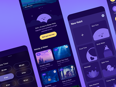 Sleepy Teddy Mobile App app baby design habit mobile app music player sedef sedef dilek sleep sleepy teddy sound timer ui ux white noise