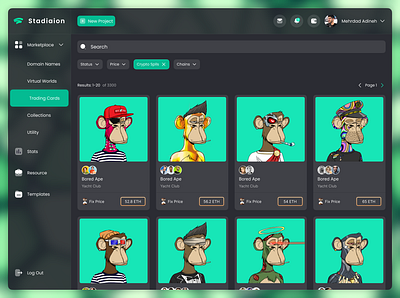 NFT Marketplace ape brand crypto design eth green marketplace nft shop ui ux
