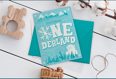 Winter One-derland Invitation drawing handlettering illustration invitation lettering merchandise design procreate stationery