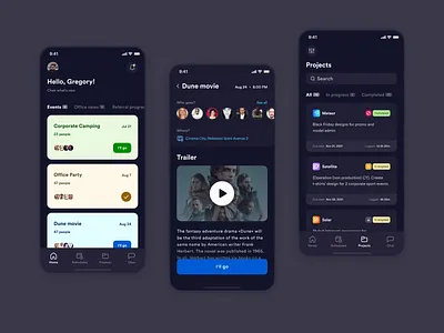 HR Management Mobile App app clean ui corporate app dark dark theme design events hr hr management hrms human resources info iphonex mobile mobile app design planing task ui uiux ux