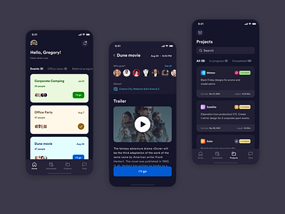 HR Management Mobile App app clean ui corporate app dark dark theme design events hr hr management hrms human resources info iphonex mobile mobile app design planing task ui uiux ux