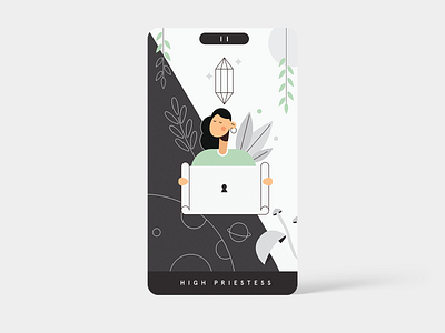 Tarot • High Priestess branding card character contrast design detail femininity illustration kickative latvia lines new outlines pastel plants spiritual tarot vector