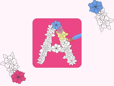 Icon & Logo for Aesthetic Coloring Magazine App branding colorbook colorbookapp figma flowers iosapp lettera logo mobile app design mobile ui ui uiuxdesign