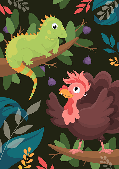 I letter animals cartoon cute iguana illustration jungle turkey