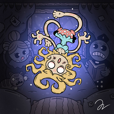 The Possessed board card cartoon character comic design game graphic design horror illustration rubberhose