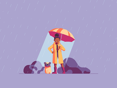 Rainy Day 2d character characterdesign design design system girl illustration illustration system pet pet love procreate