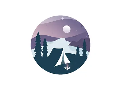 Peaceful Night campfire camping flat illustration moon night peaceful