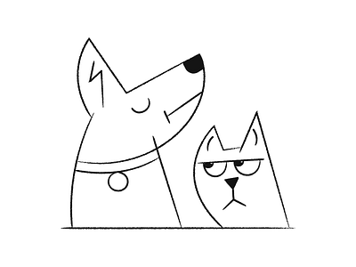 Catdog 2d animals art black and white brush cat clean cute dog drawing graphic illustration ink line vector