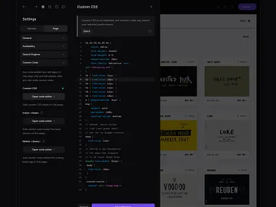 Editor ‣ Custom CSS builder clean clean ui dark dark mode ecommerce ecommerce app elementor minimal page builder shopping shopping app site site builder ui ux webflow website builder wix