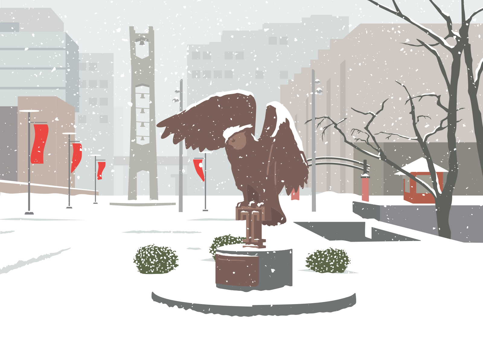 TU Holidays campus holiday card snow university vector