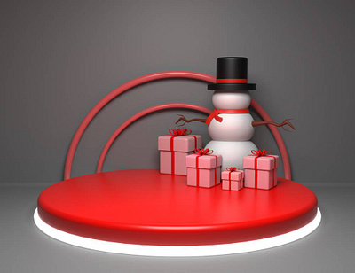 3D Rendering of Podium christmas with snowman and giftbox 3d 3d render animation christmas graphic design podium
