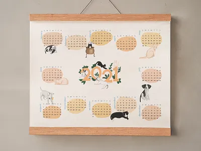 2021 Illustrated Calendar adobe fresco cat dog fresco illustration lettering pet illustration pets procreate sketch