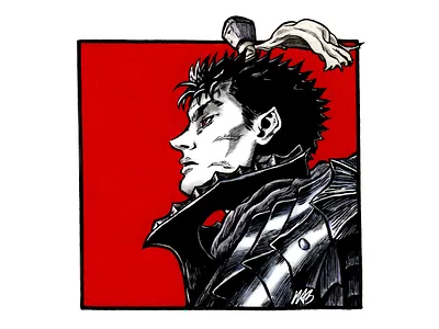 BERSERK GUTS, The Struggler anime artwork berserk brush pens character copicmarkers design graphic design illustration inking manga portrait illustration