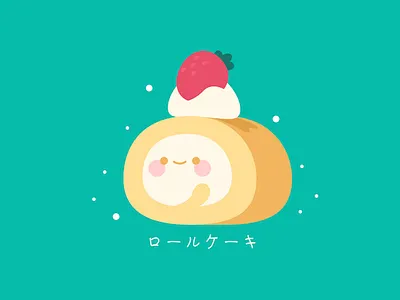 Japanese swiss roll cake cream cute dessert food illustration japanese kawaii roll strawberry swiss vector