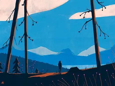 Dreaming of the mountains adventure bold color palette colorful contemporary digital painting flowers hiking illustration landscape minimalistic mountain mountains outdoors patagonia procreate wildlife