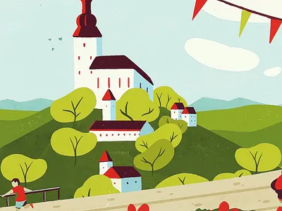 Germany bird bold castle color palette colorful contemporary design deutchland digital painting family flowers germany illustration kids landscape minimalistic playing soccer town traditional