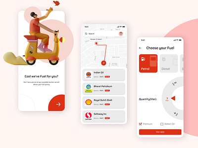 🚗 Fuel Emergency concept #01 app clean color design diesel emergency fuel gas list map new oil petrol quantity red scroll search station trend ui