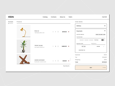 Interio Shopping cart page + payments checkout card cart checkout credit debit design desktop e commerce furniture goods interface page payments product cart shopping ui ux web design