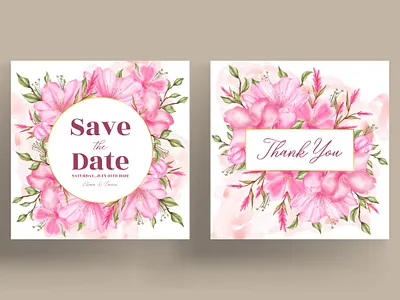 Wedding invitation cards template with watercolor cherry blossom background beauty bouquet bridal card celebrate engagement floral flower frame invitation leaf leaves love mariage savethedate template watercolor wedding wreath
