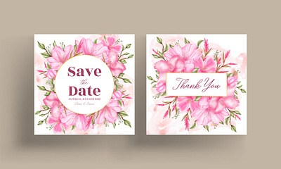 Wedding invitation cards template with watercolor cherry blossom background beauty bouquet bridal card celebrate engagement floral flower frame invitation leaf leaves love mariage savethedate template watercolor wedding wreath