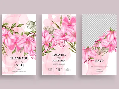 Pink flower instagram stories collection for wedding invitation background card celebrate engagement floral flower frame instagram instagram stories invitation leaf leaves love mariage post savethedate social media template watercolor wedding