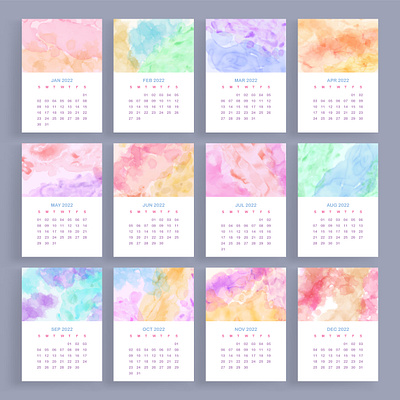 Colorful abstract watercolor 2022 calendar template 2022 abstract agenda art background calendar calendar 2022 colorful date happy new year layout office paint poster print schedule template wallpaper watercolor year