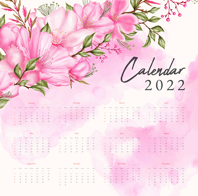 Vintage cherry blossom floral calendar 2022 with bouquet 2022 agenda art background calendar calendar 2022 cherry blossom date floral flower leaf painting plan plant poster print schedule wallpaper watercolor year