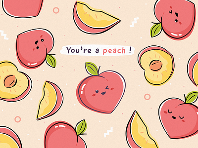 Hey peaches! Here is another fruit pun for you🍑 card cute drawing funny illustration kawaii pattern peach peaches pun simple summer vector