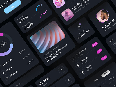 Crypto UI components app app design binance bitcoin blockchain crypto crypto app crypto exchange cryptocurrency cryptocurrency app design ethereum interface investment app mobile app mobile ui nft trading ui ux