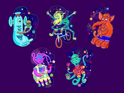 Aliens adobe alien aliens character character design children design fun illustration illustrator vector vector illustration vector image