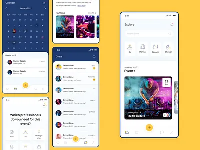 Festful - Mobile App app application blue clean dark design design system event light managment minimal online party startup typography ui user experience ux website yellow