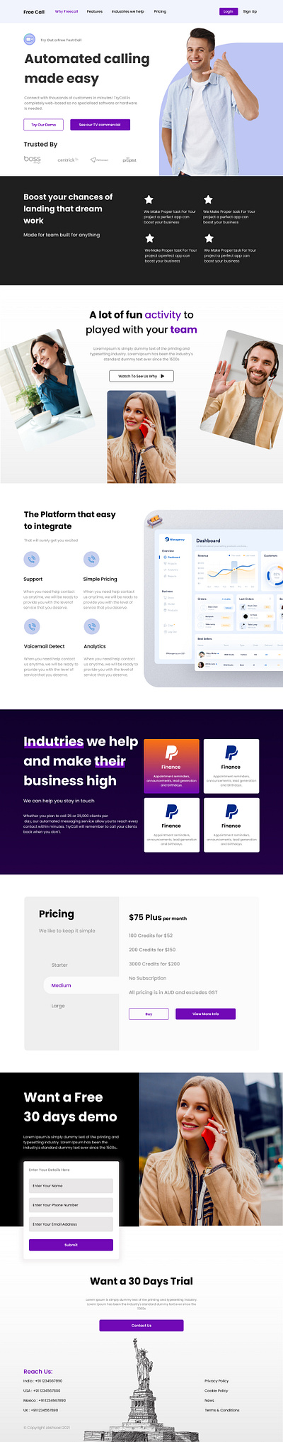 Calling Product Landing Page branding creative figma graphic design ui