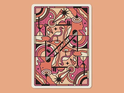 Mindfulness ace art of play birds cards foliage graphic halftones illustration linework mindfulness package design packaging pattern pattern illustration playing cards retro stars texture tranquility vector
