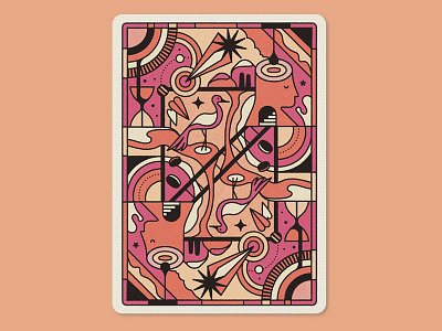 Mindfulness ace art of play birds cards foliage graphic halftones illustration linework mindfulness package design packaging pattern pattern illustration playing cards retro stars texture tranquility vector