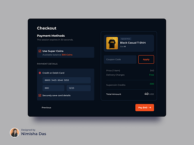 Modern Checkout UI Design branding checkout dark theme design ecommerce modern ui orange shopping typography ui user experience ux