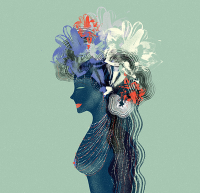 Flower lady abstract con concept drawing editorial illustration graphic design illustration