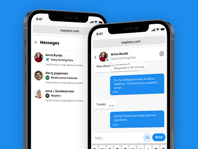 Chat functionality for web app avatar blue bubble chat list web