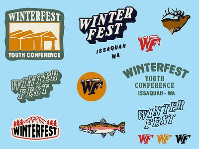 Winterfest Youth Conference badge branding church icon illustration logo ministry outdoor pnw ski ski lodge trout winter youth youth conference youth group