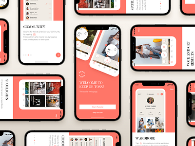 Walkthrough screens for a social voting app app design design fashion ios sketchapp social voting tutorial ui ui design uiux voting walkthrough