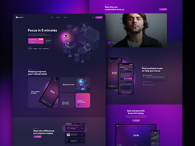 Brain.fm Landing Page dark landing page music ui website