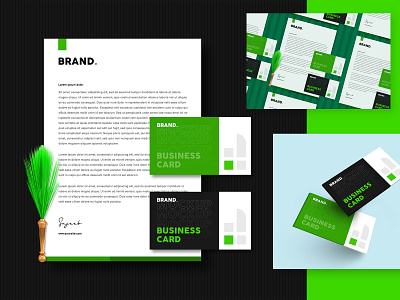 Stationery Mockup Design Template With Green Vibe ☘ branding clean creative logo mockup mockup design mockup template psd mockup stationery template ui