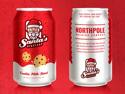 Santa's Nightcap :: Beer Can Label beer branding can christmas cookies drinking identity illustration logo milk mockup nightcap northpole packaging red santa snow winter