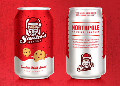 Santa's Nightcap :: Beer Can Label beer branding can christmas cookies drinking identity illustration logo milk mockup nightcap northpole packaging red santa snow winter