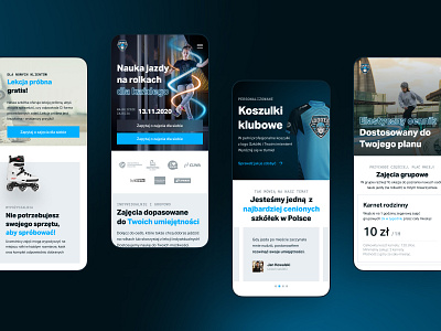 Rollerblading School - Web Design, Mobile views blue glow effect hero section home page landing page mobile view neon offer partners pricing responsive review sport ui ux uxui web