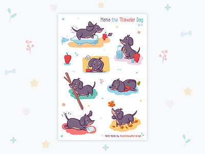 Momo The Traveler Dog - Sticker Sheet dachshund illustration dachshund stickers dog illustration illustration stickers