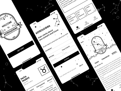 ASTROLOGIKA app design illustration typography ui ux