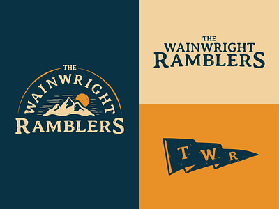 The Wainwright Ramblers Podcast Logo Variants adventure badge brand identity branding camping crest flag icon identity illustration logo logotype mark mountain negative space patch podcast ribbon sunrise type