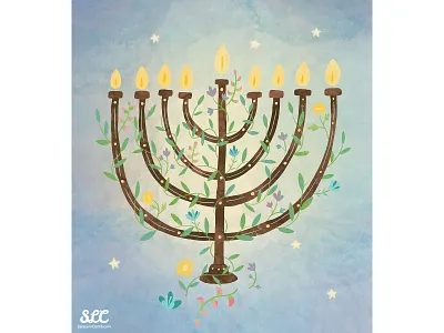 Botanical Menorah botanical hanukkah holiday illustration jewish licensing menorah winter
