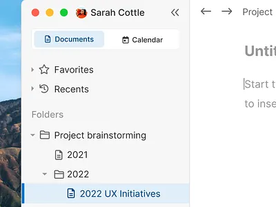 Notes and calendar desktop app app calendar desktop hierarchy left navigation notes toggle tree ui